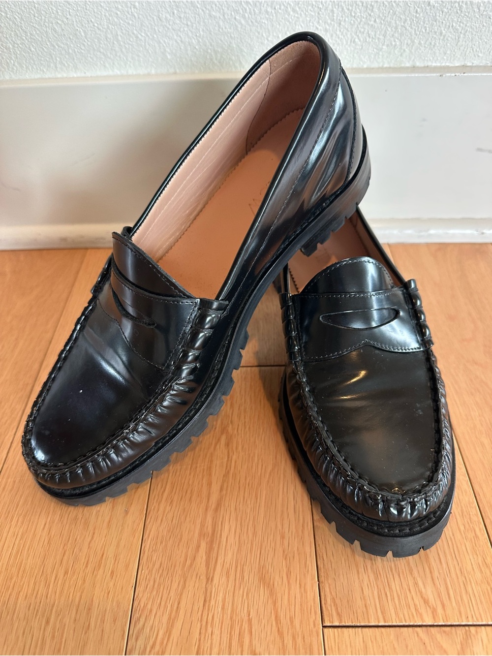 J. Crew Winona Lug Sole Penny Loafers Black Patent Leather Size 9